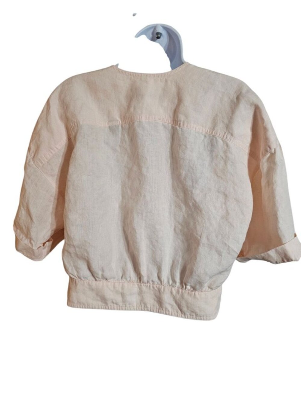 Linda Allard For Ellen Tracy Petite 10 Linen Crop Top Pink Embroidered Preppy - Picture 3 of 8